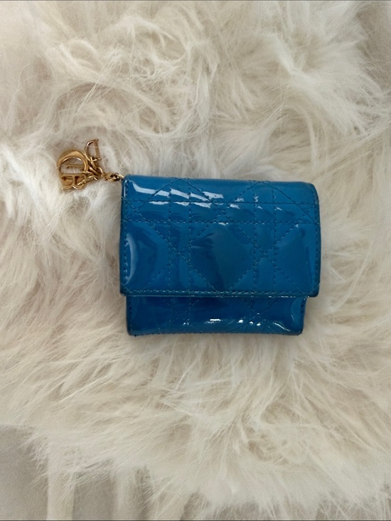 Dior Handbags - Christian Dior Lady Dior Cannage Patent Leather Turquoise Wallet